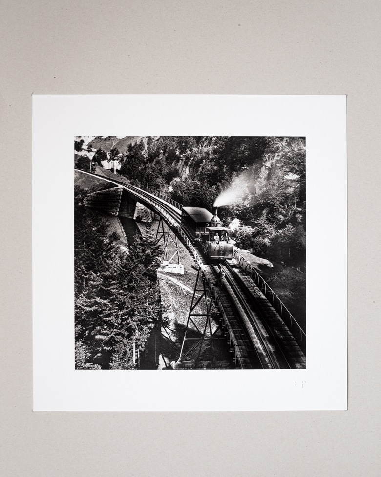 blackprint edition - karo edition Nr.003, antique stereoview photography on glass of the Rigi Viznau train 1880