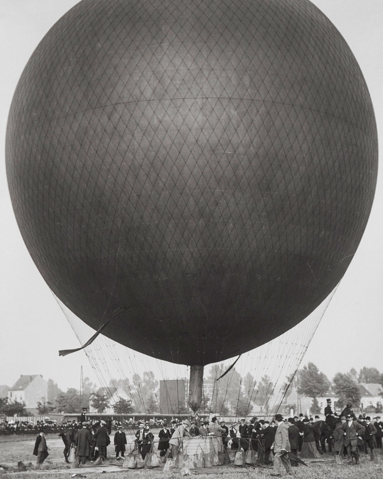 blackprint edition - Limited edition of an original antique negative on glass of a hot air balloon circa 1900 detail black and white art print
