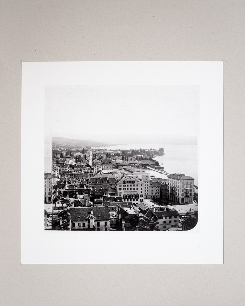 blackprint edition - karo edition Nr.012, antique stereoview photography on glass of Zurich 1862 (view from the Grossmünster to the Bellevueplatz / Riesbach). Photographer: Ferrier & Soulier