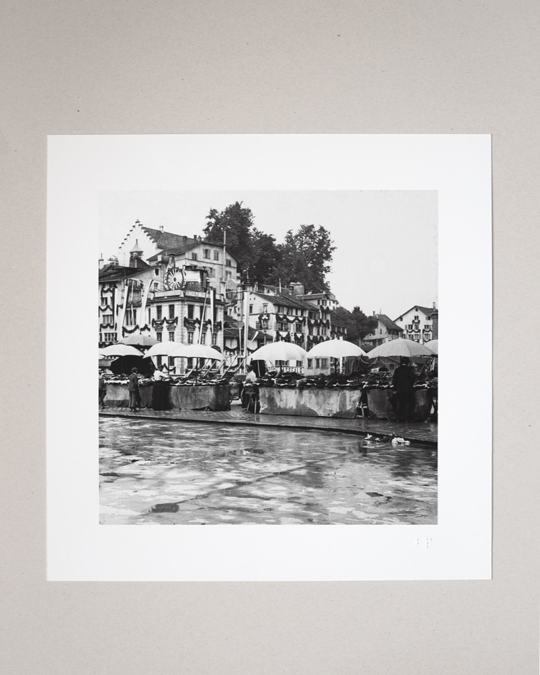 blackprint edition - karo edition Nr.016, antique glass photography of the The Market Place in Zurich 1880 "Gemรผsebrรผcke" / "Rathausebrรผcke"