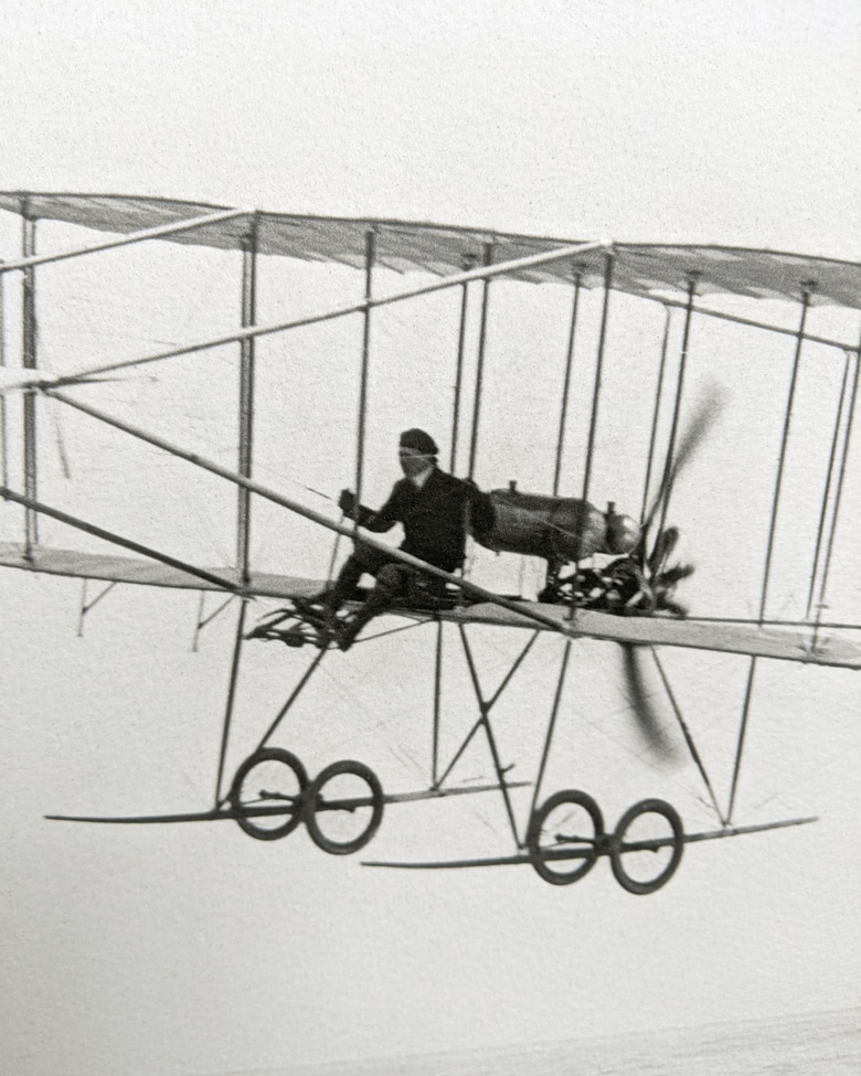 blackprint edition - detail portrait Farman biplane HFII in flight ca.1909, Limited edition numbered with frame