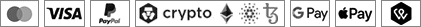 we accept payment with VISA, Mastercard, Paypal, Google Pay, Apple Pay, Ethereum, ADA, Tez and Twint