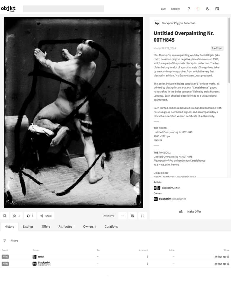 blackprint edition with Daniel Rojatz - Untitled overpainting Nr.00TH845 - Objkt.com