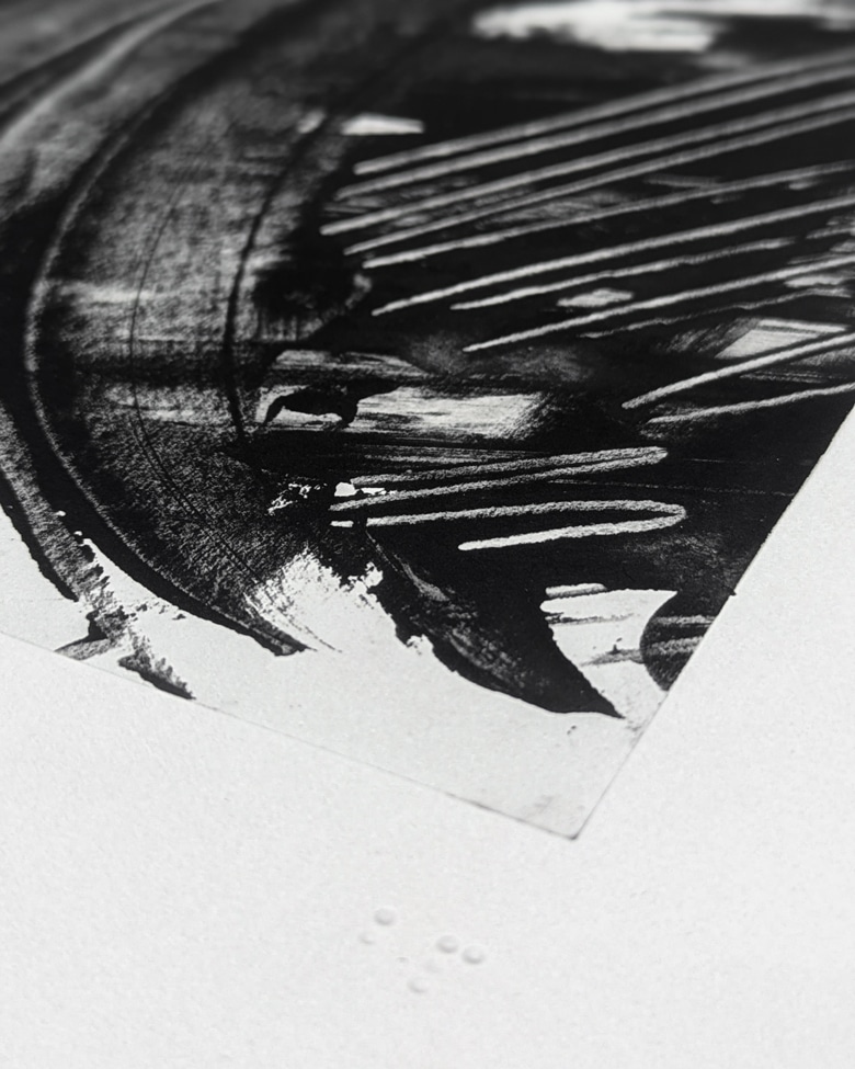 Close-up of instinctive brushstrokes in black ink, 